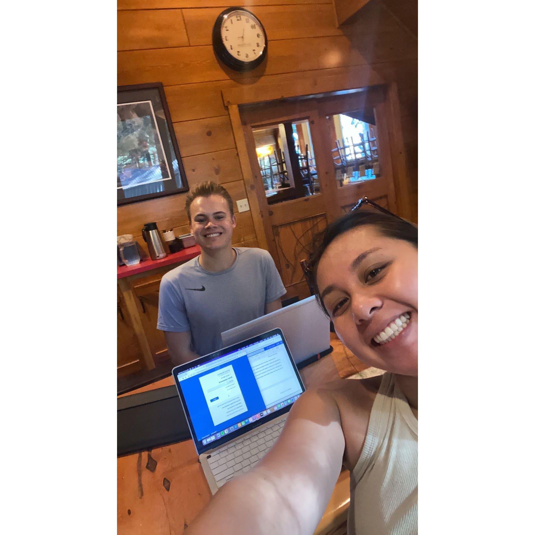 HW and work day at the lounge at Lake of the Woods!
