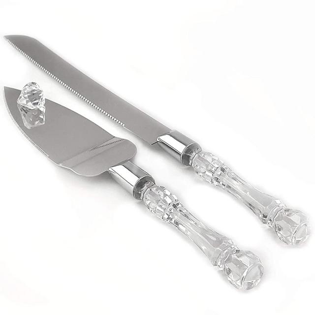 Adorox Wedding Cake Knife and Server Set Acrylic Stainless Steel Faux Crystal Handle