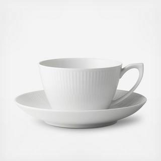 White Fluted Teacup & Saucer