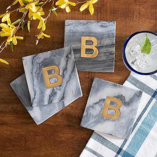 Black Marble Monogram B Coasters, Set of 4