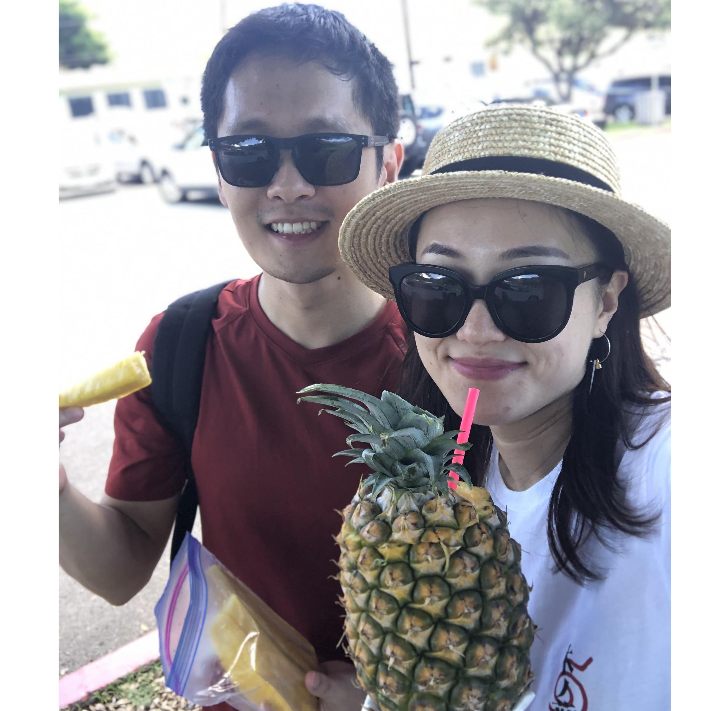 Best pineapple slices along Diamond Head Crater hike, Hawaii.