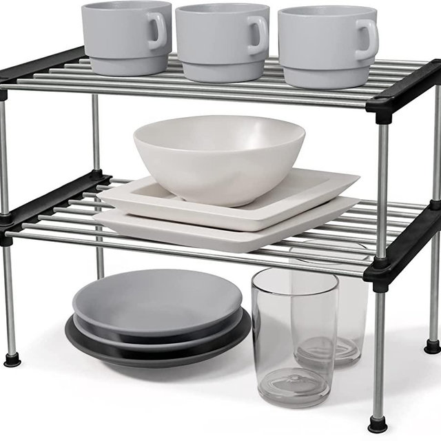 carrotez Cabinet Organizer Shelf, Set of 2 Stackable Kitchen Counter Shelves, Cabinet organizers and Storage, Pantry Storage Shelf Organizer, Kitchen Cabinet Organizer, Black 15.7 x 7.8 x 6.1