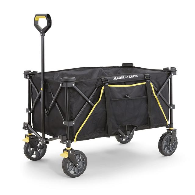 Gorilla Carts GCSW-7P 7 Cu. Ft. Collapsible Folding Outdoor Utility Wagon with Oversized Bed, Black