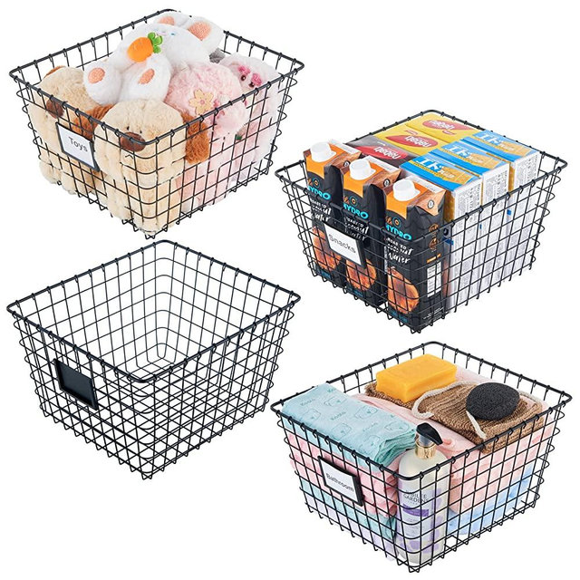Extra Large-4 Packs Wire Storage Baskets,Wire Basket ,Pantry Organization and Storage for Pantry Kitchen Shelf Laundry Cabinets Garage,Black