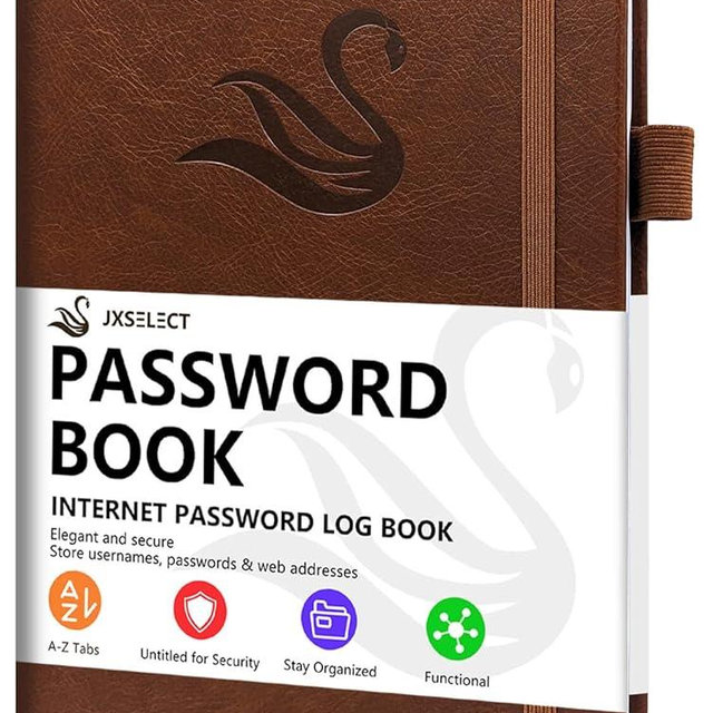 Elegant Password Book with Alphabetical Tabs - Hardcover Password Book for Internet Website Address Login - 5.2" x 7.6" Password Keeper and Organizer w/Notes Section & Back Pocket(Brown)