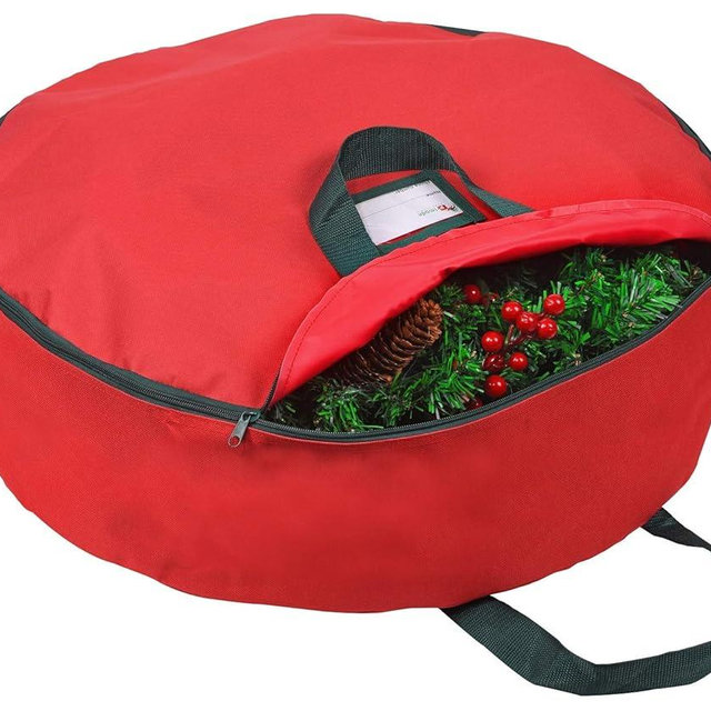 Primode Heavy Duty Christmas Wreath Storage Bag 48" - Handles Made Of Durable 600D Oxford Polyester Material Storage Bag Extra Large 48” Holiday Wreaths Container (Red)
