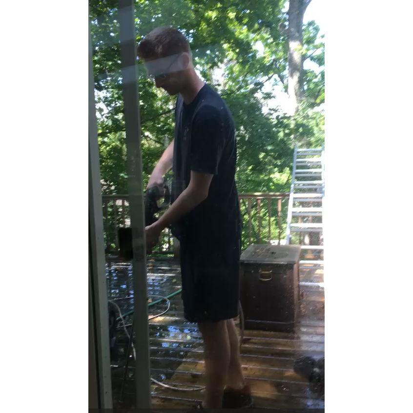 Jack's first visit to Twin Lakes (power washing the deck), 2017