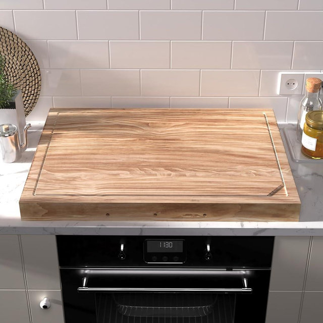 Wooden Stove Top Covers for Gas Burner and Electric Stove, Glass Cooktop Protector, Wood Noodle Board Stovetop Cover With Handles, Rustic