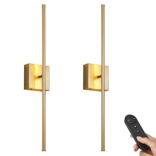 KARTOOSH Battery Operated Wall Sconces with Remote Control, Dimmable Wall Sconces Set of Two, 350°Rotate, 3000K LED Gold Wireless Wall Light for Living Room, Hallway, Bedroom, 28.3 Inch (2 Pack)