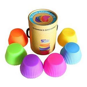 The Boston Sweets Silicone Cupcake Liners - 24 Pack Baking Cups- EIGHT colors - Reusable & Nonstick Muffin Molds - Cupcake Holders Gift set - Pink Purple Blue Red Green Fun Green Yellow Orange Muffin