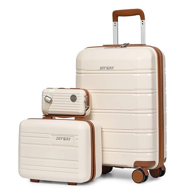 Joyway 20" Carry-On Suitcases & 14" Cosmetic Bag & 7" Small Bag, Lightweight Polypropylene Carrying Case with TSA Lock, Rigid Luggage with Swivel Wheels (Creamy-White, 20in Carry-On)