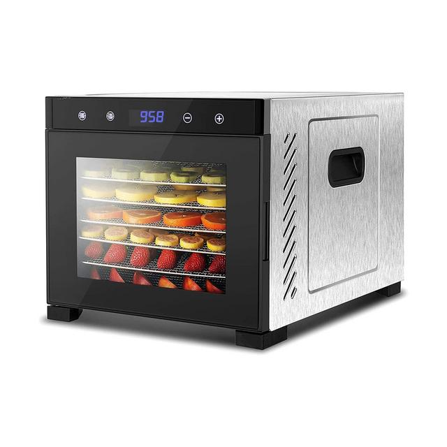 NutriChef Electric Countertop 600 Watts Multi Tier Food Dehydrator Machine with 6 Stainless Steel Trays, Digital Timer, &Temperature Control, Silver