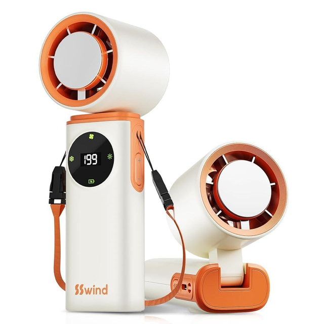 SSWind 6000mAh Portable Handheld Fan with Ice Cooling, 199 Levels Stepless Speed, 20H Long Battery Life, 20000RPM Turbo Fan Rechargeable Personal Mini Fan for Travel, Outdoor, Makeup (White)
