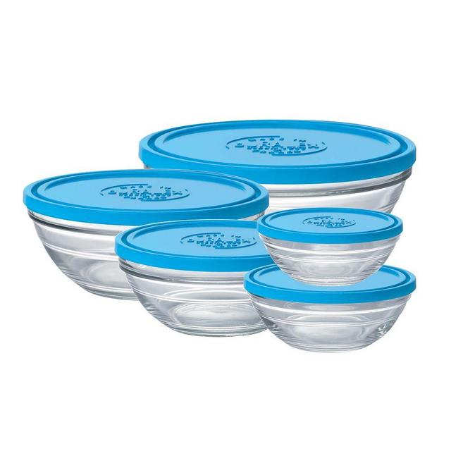 Lidded Glass Bowls, Set of 5