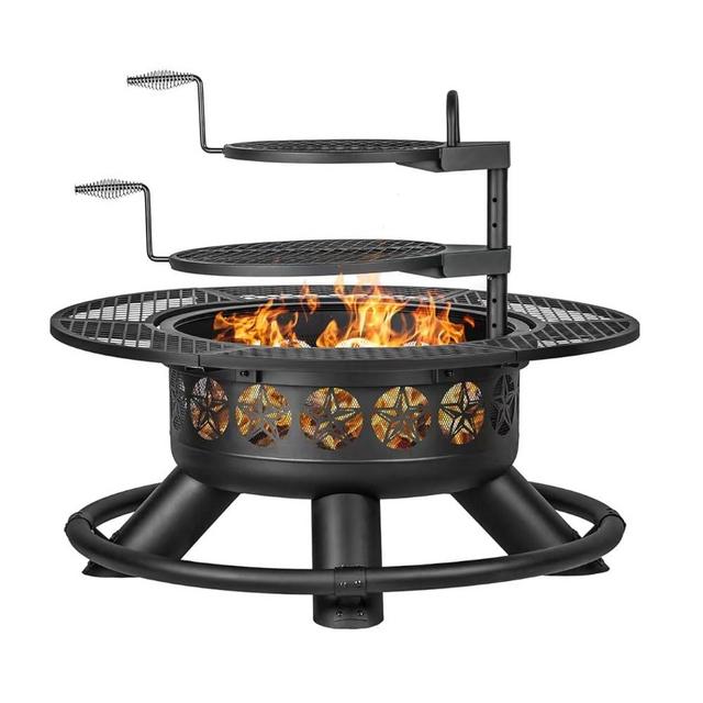 Verdeluxe 47 Inch Outdoor Fire Pit with 2 Grills, Extra Large BBQ Firepits for Outside, Metal Round Fire pits with Lid&Fire Poker,3 in 1 Wood Burning Outdoor Fireplaces for Backyard,Patio,Bonfire