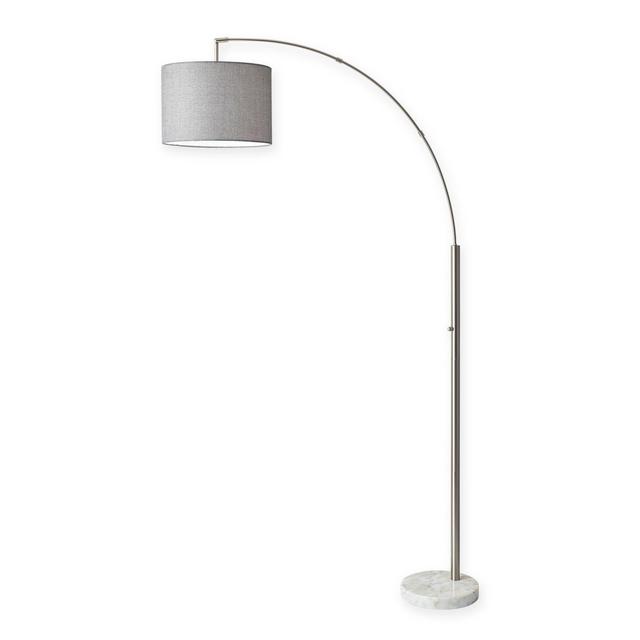 Adesso Bowery Arc Floor Lamp in Brushed Steel with Linen Shade