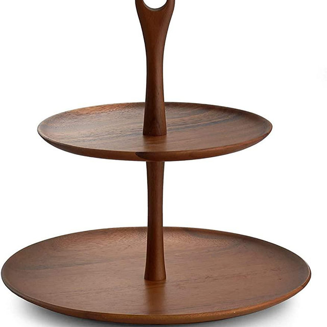 Nambe Skye Wood Tiered Dessert Stand