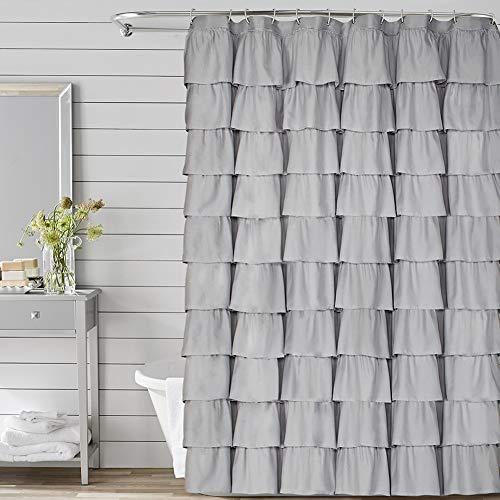 Volens Gray/Grey Ruffle Shower Curtain Fabric/Cloth/Rustic Shower Curtains for Bathroom, 72 x 72 inch Long