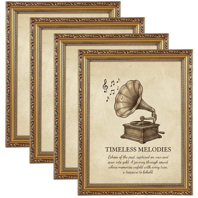 Weysat 4 Pcs Picture Frames 9 x 12 Inch Gold Vintage Antique Ornate Resin Photo Frames with Acrylic Front for Wall Hanging and Tabletop Photo Display Home Decor