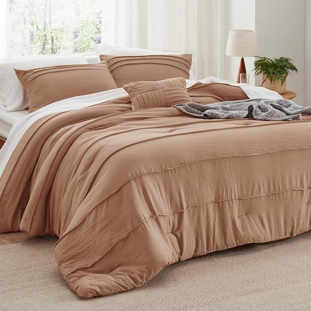 Bedsure Taupe King Size Comforter Set - 4 Pieces Pinch Pleat Bed Set, Down Alternative Bedding Sets for All Season, 1 Comforter, 2 Pillowcases, 1 Decorative Pillow