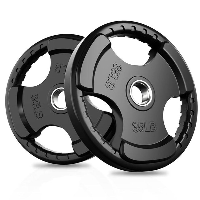 RitFit Weight Plates for Barbell, 2-Inch Olympic Rubber Grip Plates for Weightlifting and Strength Training in Home & Gym, Single, Pair and Sets