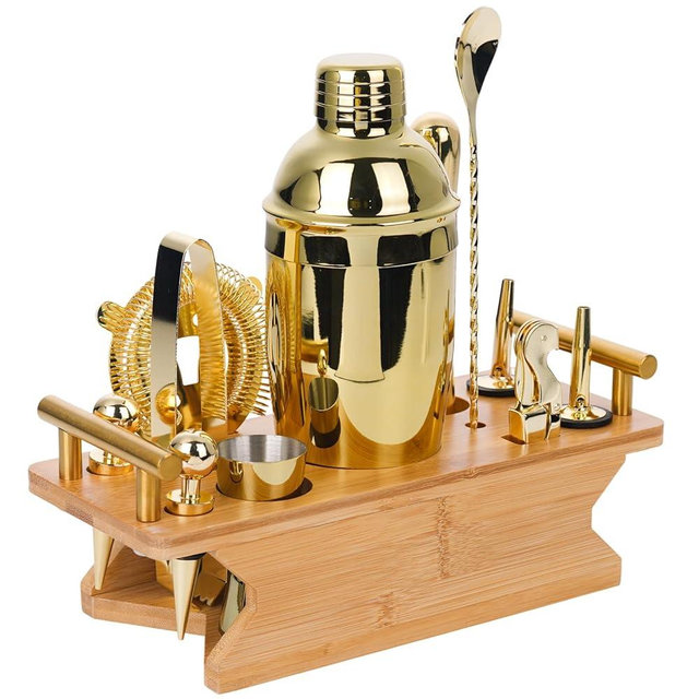 JNWINOG Cocktail Shaker Set Stainless Steel Bartending Kit 18.6oz Cocktail Bar Set Cocktail Mix Drink Making Kit Professional Bar and Home Drink Bar Tools for Bartender (Gold, 12Pcs-1)