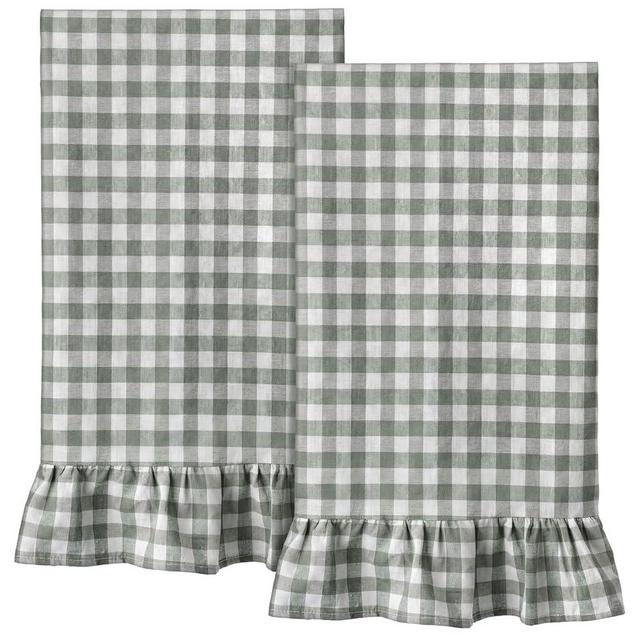 HunnmingRe Kitchen Towels Set of 2, 100% Cotton Ruffled Gingham Dish Towels 18"x28" Absorbent Tea Cloths Classic Plaid Pattern for Farmhouse Charm, Drying Dishes, Entertaining Guests (Sage Green)