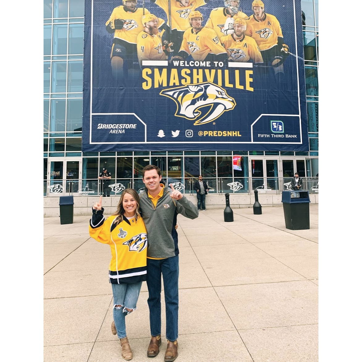 Our first photo together and the only time I have ever seen him wear jeans since. Go Preds!