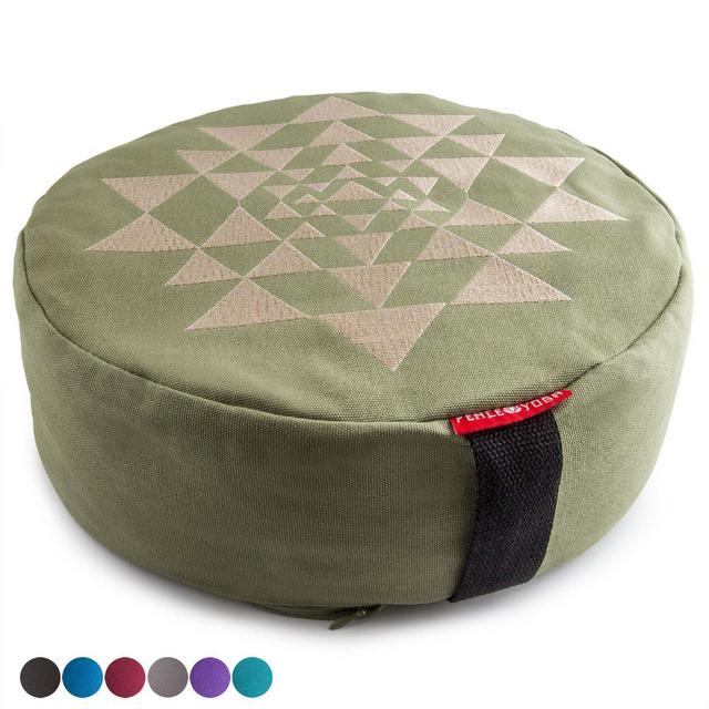 Peace Yoga Zafu Meditation Yoga Buckwheat Filled Cotton Bolster Pillow Cushion with Premium Designs - Triangles Green 13” x 13” Inch