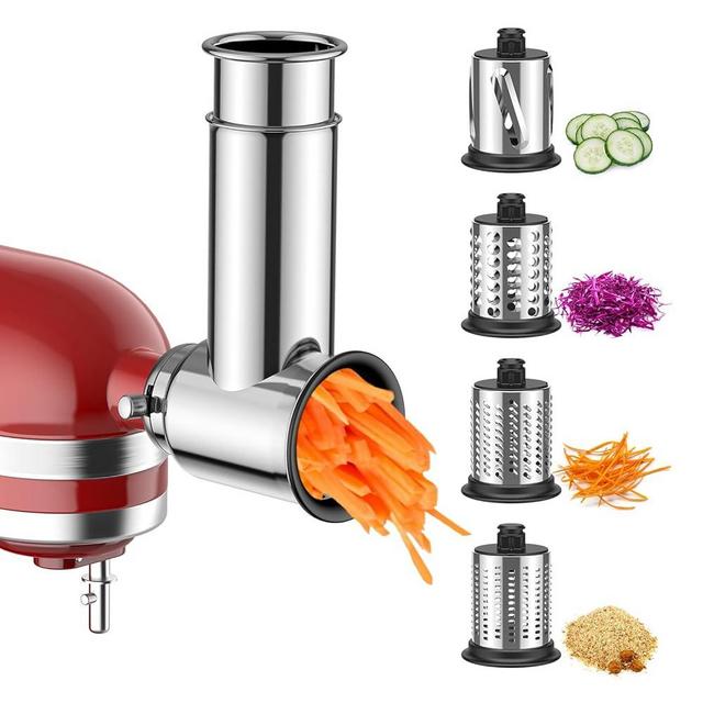 TPGSING Stainless Steel Slicer Shredder Attachment for KitchenAid Stand Mixer, Fresh Prep Cheese Grater Grinding Powder Attachment for kitchenaid, Efficient Salad Maker, Dishwasher Safe with 4 Blades
