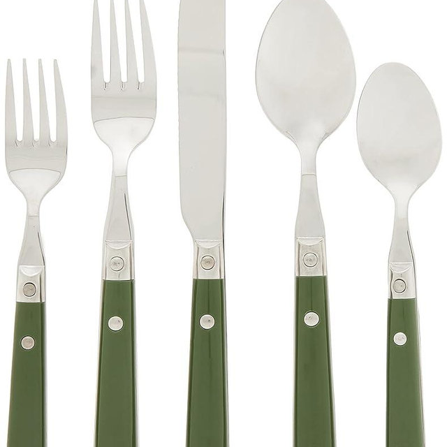 Ginkgo International Le Prix Stainless Steel Dishwasher-safe 30piece flatware set, Service for 6, Moss Green, (22713)