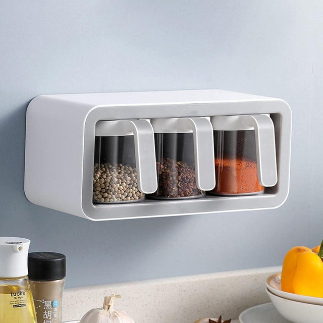 Wall-Mounted Spice Jars - Multi-Grid Storage Seasoning Box, Punch-Free, 7.2/10.15 inch Long