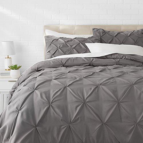 AmazonBasics Pinch Pleat Comforter Bedding Set, King, Dark Grey