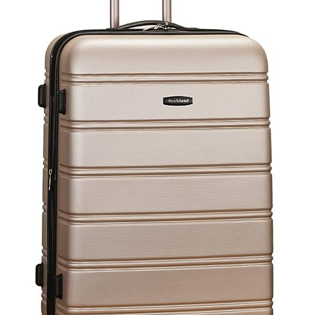Rockland Melbourne Hardside Expandable Spinner Wheel Luggage, Champagne, Checked-Large 28-Inch