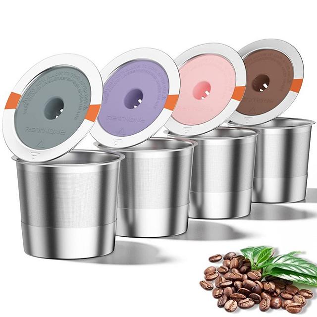 Reusable K Cups Coffee Filter, Stainless Steel K Cup Reusable Coffee Pods Filters for Keurig 1.0 & 2.0 Coffee Makers （4 pack）