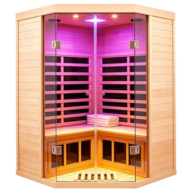 Smart Indoor Sauna 2-3 Person, 0-5mG Ultra Low Emf Far Infrared Sauna for Home, 1520w Hemlock Wooden Sauna Room with APP & LCD Control Panel, Bluetooth Speaker, Chromotherapy Lights, Thermal Cover
