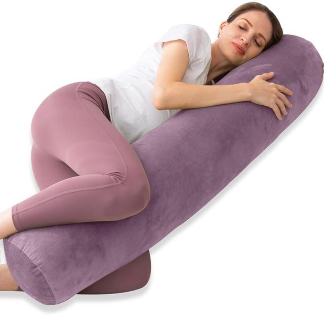 1 MIDDLE ONE Bolster Pillow for Bed, Long Round Body Pillow for Adults with Removable Velvet Cover, Decorative Tube Roll Cylinder Pillow, 47 x 7.87 Inch, Purple