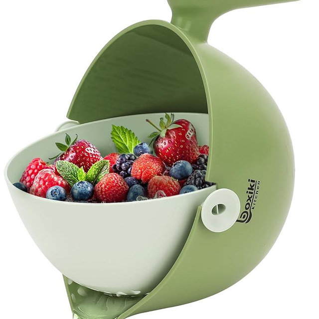 Multi Functional Draining Basket – Double Layer Colander & Bowl Set for, Fruits & Vegetables – Durable BPA-Free, Dishwasher Safe (Avocado Green)