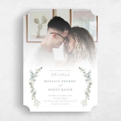 White Ticket Wedding Invitation - Verde Photo