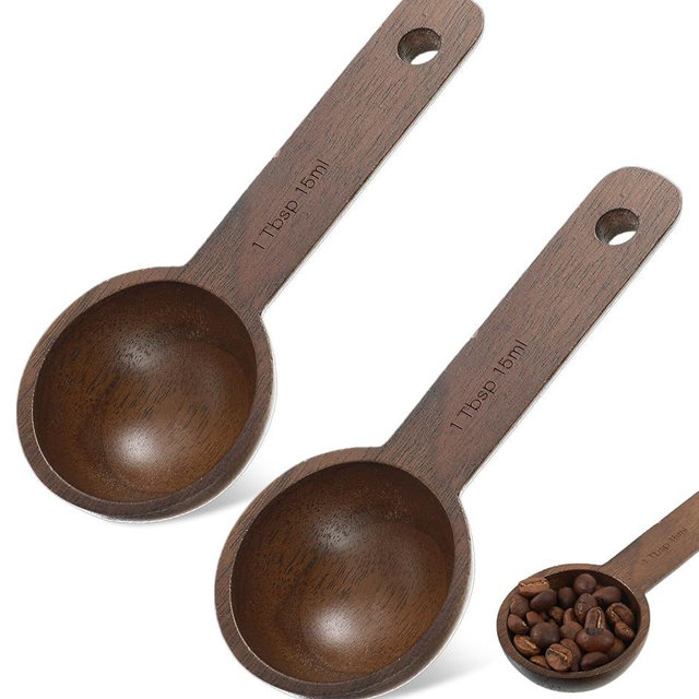 2PCS Wooden Tablespoon, Walnut 1 Tablespoon Measuring Spoon Coffee Measuring Scoop for Ground Coffee Beans Tea & Spices, Kitchen Jars and Containers, 15ml