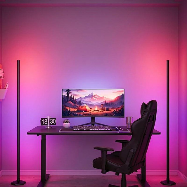 boostool Corner Floor Lamp, 65" RGB Color Changing led Floor lamp with APP and Remote Control, Dimmable Mood Light Corner Light with Music Sync, DIY Mode & Timing for Living Room Gaming Room (2)