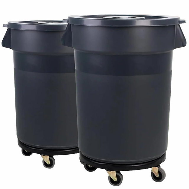 Yelud 32 Gallon Outdoor Trash Can with Lid and Wheel, Rolling Trash Can with Removable Wheels, Commercial Trash Cans, Outdoor Garbage Can for Kitchen, Garage, Backyard and Patio（2 Pack）