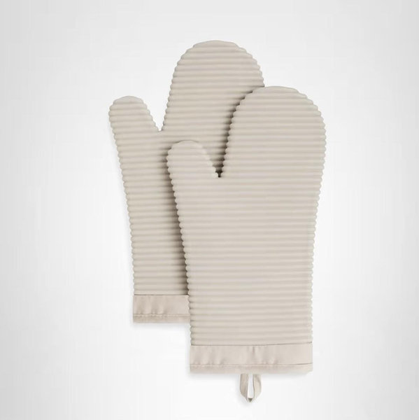 KITCHENAID Ribbed Soft Silicone Oven Mitt 2-Pack Set, 7.5"x13", Milkshake