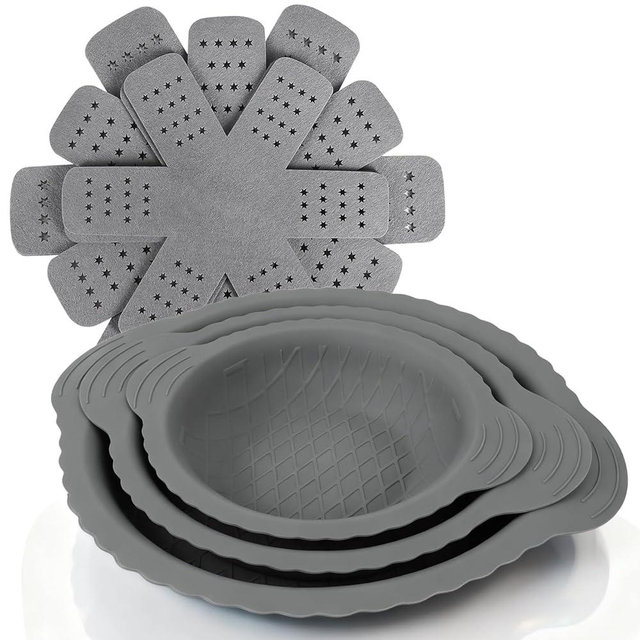BYKITCHEN 3PCS Silicone Pan Protectors with 6PCS Felt Pan Pot Separators Dividers Pads for Stacking and Protecting Your Cookware, Compatible with Hexclad Cookware Set, Tfal Nonstick Frying Pans &More