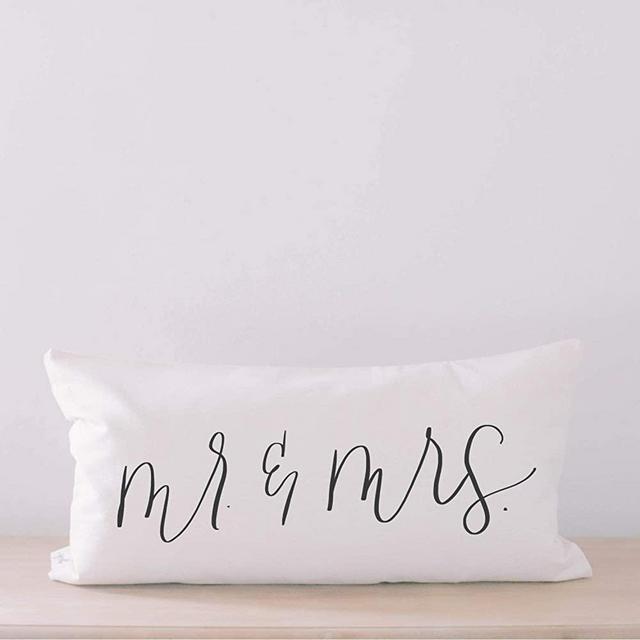 Lumbar Pillow - Mr. & Mrs, Handmade in the USA, calligraphy, home decor, wedding gift, engagement present, housewarming gift, cushion cover, throw pillow