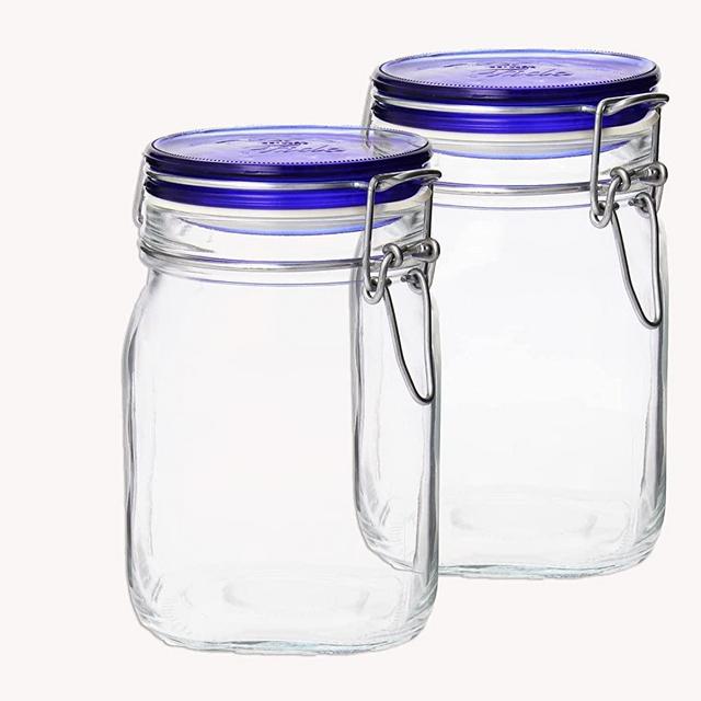 Bormioli Rocco Fido Collection, 2 Pack, 33¾ Oz. Food Storage Glass Jars, Airtight Rubber Seal & Glass Lid, With Stainless Wire Clamp, Made In Italy.