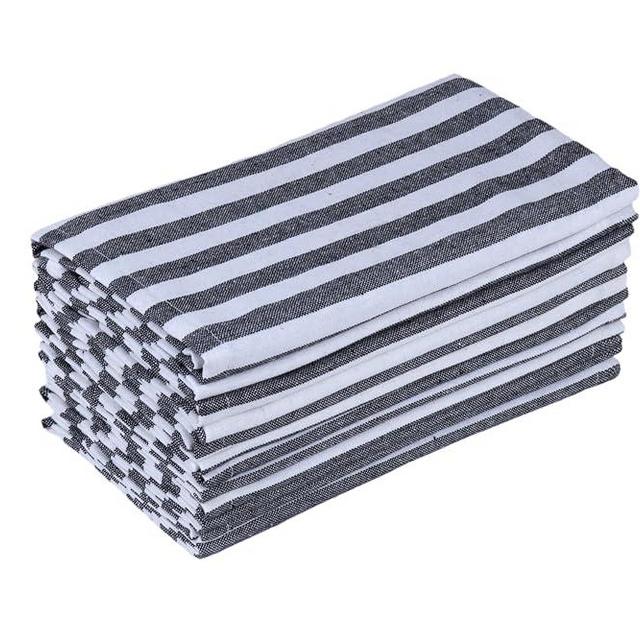 Gratico Dinner Napkins Stripes Cloth Napkins Set of 12 Black/White 85% Cotton 15% Polyester 18x18 Inches Dinner Napkins Cloth Napkins with Mitered Corners Dinner Napkins