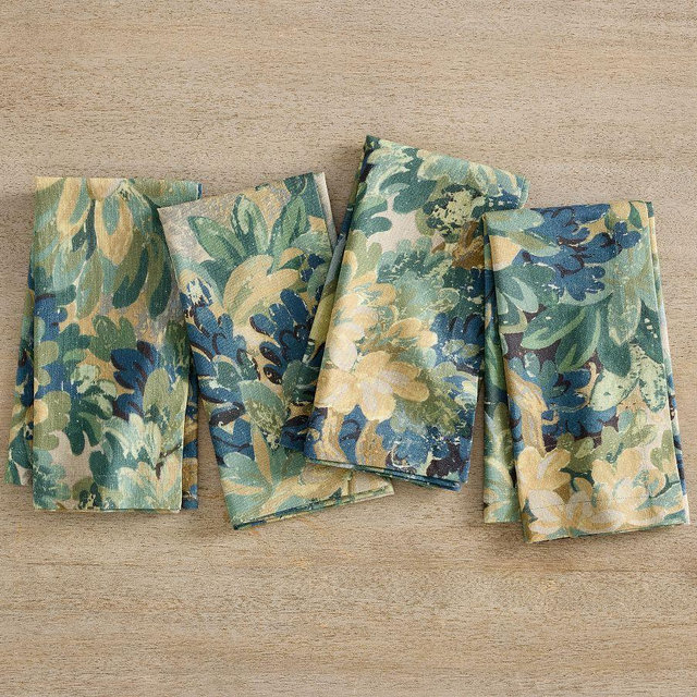 Lush Botanical Cotton Napkins, Set of 4 - Green