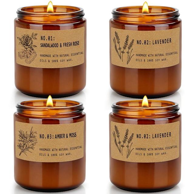 Candles for Home Scented, 4 Pack 28 Oz Candles Gifts for Women, Large Soy Scented Candles, Lavender Fresh Rose Long Lasting Aromatherapy Amber Candle Set for Women Men Birthday Thanksgiving Christmas