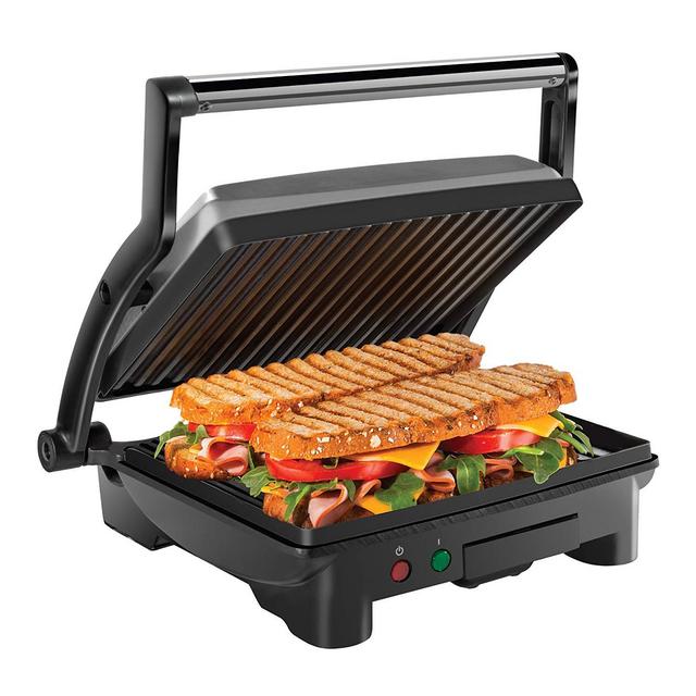 Chefman Panini Press Grill and Gourmet Sandwich Maker, Non-Stick Coated Plates, Opens 180 Degrees to Fit Any Type or Size of Food, Stainless Steel Surface and Removable Drip Tray, 4 Slice